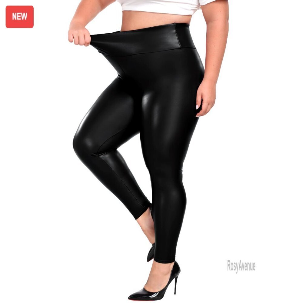 Plus Size Faux Leather Leggings High Waisted Stretchy PU Pants